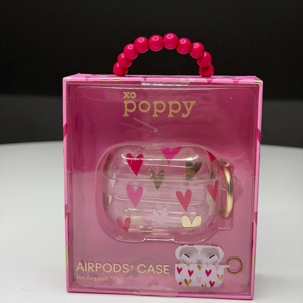 XO Poppy Heart AirPods Pro Case Pink Gold Wireless Charging Shockproof Coquette